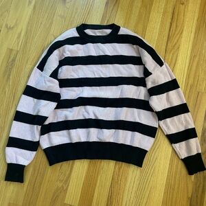 Pink and black striped crewneck sweater